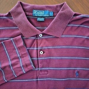 Polo Ralph Lauren Burgundy Striped‎ Pony Soft Pima Cotton Men's Large